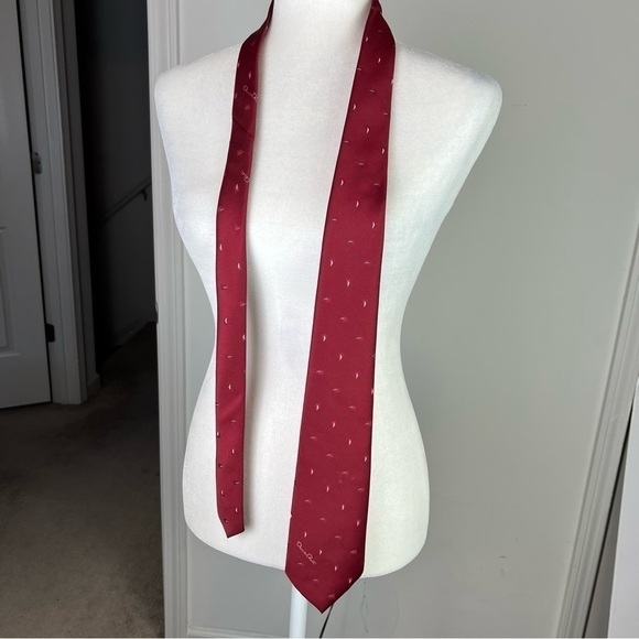 Oscar de la Renta Tie Mens Maroon Silk Embroidered Pattern Tie - Picture 3 of 6